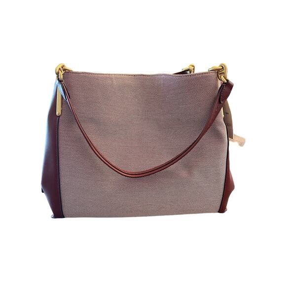 Coach Jacquard Dalton 31 Shoulder Bag Handbag Purse Coach Badge Brass/Wine Multi - Picture 6 of 13